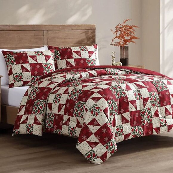 Hallmart Collectibles Cardinal Patchwork 3-Pc. Comforter Set NIP - Picture 1 of 5